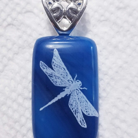 Jewelry - Dark Turquoise blue Dragonfly Glass pendant